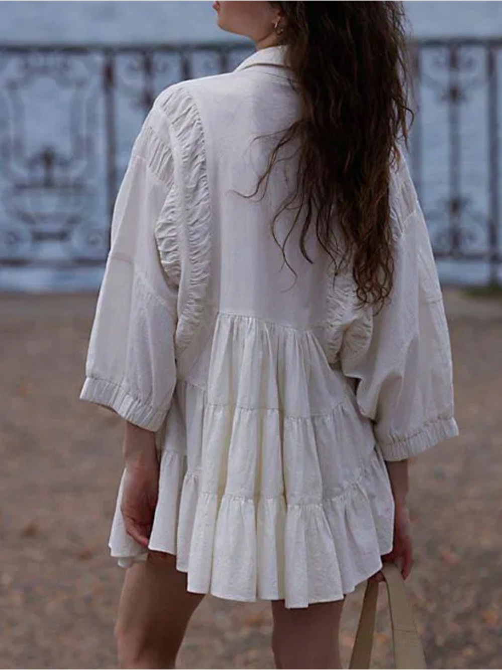 Free People Hampton Belted Waist Tiered Poplin Mini Dress M - Picture 3 of 7